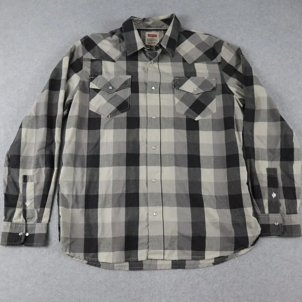 Levi's Shirt Mens Large Modern Western Cowboy Rodeo Pearl Snap Plaid Long Sleeve
